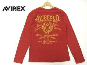 ■AVIREX■長袖Tシャツ 赤 Lサイズ バックプリント 胸ロゴ ミリタリー ロンT アヴィレックス