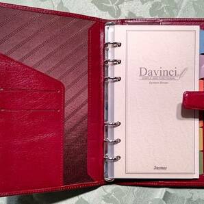 Davinci ダヴィンチ 本革製 システム手帳（19×12.5×2.5㎝リング6穴内径1.5㎝）バーガンディ色 リフィル（横罫・チェックリスト）の画像1