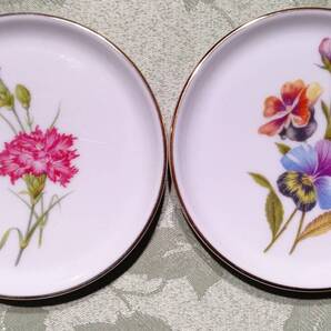 5 ヴィンテージ 旧西独製 FURSTENBERG PORZELLAN フュルステンベルグ ポーセリン 縁取り金彩プレート 約10cm 2枚セット 花柄絵柄2種類