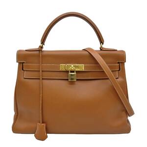 HERMES エルメス ケリー 32 ハンドバッグ トート ショルダー 2WAY エプソン レザー ゴールド ブラウン 茶 #〇X