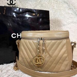 売り切り　極美品　1円　CHANEL シャネル　キャビアスキン　Vステッチ　チェーンショルダー　1番台　バニティ　ベージュ　レザー