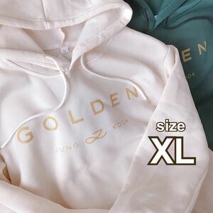 ※最後の1点※ BTS ジョングク GOLDEN ロゴ入りフーディー SOLID Ivory 白 パーカー XL