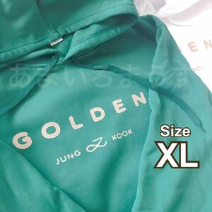 ※最後の1点※ BTS ジョングク GOLDEN ロゴ入りフーディー SHINE Green 緑 パーカー XL