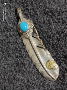  Goro's goro*s on silver silver . turquoise &tataki metal attaching extra-large feather 