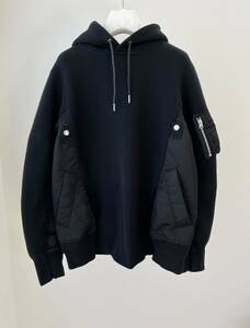 sacai AD2022 Sponge Sweat x Nylon Twill Hoodie MA-1 スポンジ スウェット ナイロン ドッキング パーカー ブラック BLACK 1