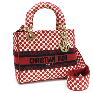 クリスチャンディオール レディディーライト ミディアム ハンドバッグ ポルカドット レッド Christian Dior