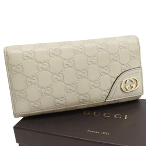 グッチ フラップウォレット 二つ折り 長財布 204836 グッチシマ インターロッキングG レザー アイボリー GUCCI