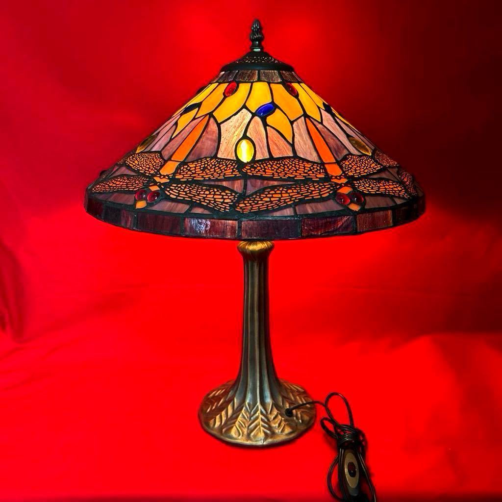 ☆ Bon état ☆ Lampe teintée motif libellule style Tiffany antique produits importés éclairage œuvre d'art vitrail intérieur (moyenne 02256), artisanat, artisanat, artisanat en verre, Vitrail