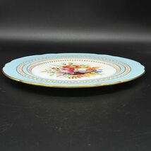 洗練された銘品 英国アンティーク 19世紀後期頃 ターコイズブルー 金彩装飾 手描き フラワーブーケ文 プレート 飾り皿 径23.7㎝ イギリス 2_画像7