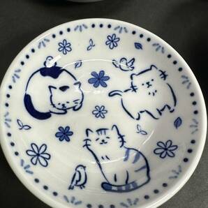 ★コレクター必見！！ 未使用 ねこ 猫 藍色 小皿 4枚セット 食器 醤油皿 豆皿 お洒落 雑貨 にゃんこ 白 紺 可愛い コレクション G148の画像2