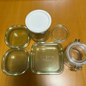【保存容器　5個セット】 iwakiパック&レンジ3個　WECK1L(洗ったのみ)　セラーメイト密封瓶0.5L(未使用)