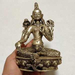 仏教古美術 古白銅 細工 チベット密宗密教 度母像 仏母像 置物 美品