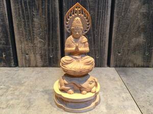 仏教美術 木製　普賢菩薩 仏像　白木仏像　台付　古美術 　置物　オブジェ　作者不明　