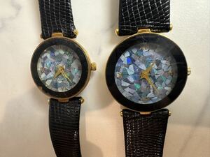 【未使用】腕時計 ELIZABETH エリザベス モザイクオパール ペアウォッチ quartz クォーツ 電池式 3MIC K18GP【札TB02】
