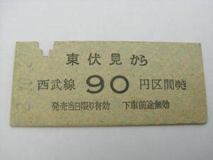 西武鉄道　東伏見からっ西武線90円区間ゆき　平成2年10月