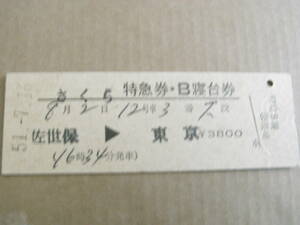 さくら特急券・B寝台券　佐世保→東京 　昭和51年7月16日　交 佐世保発行　国鉄