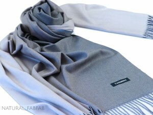 ナチュファブ♪NM-R501☆しっとり カシミア ダブルカラー【スモーキーグレー系☆グラデーション】Cashmere 大判 ストール マフラー