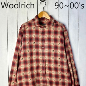 90s～00s WOOLRICH オンブレチェック×羊柄 ライトネルシャツ M～L オールド ウールリッチ コットン シャドーチェック 薄手 ●645