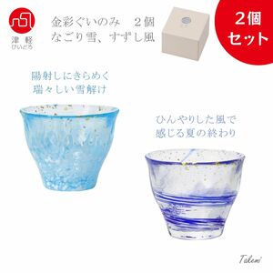 津軽びいどろ 金彩ぐいのみ ２個セット（なごり雪、すずし風）ぐいのみ 焼酎グラス ギフト 和柄 ウイスキー 日本製 化粧箱入