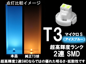 ■T3 (マイクロS) 超高輝度2連SMD‐LED球　アイスブルー　エアコン/スイッチ/パネル照明