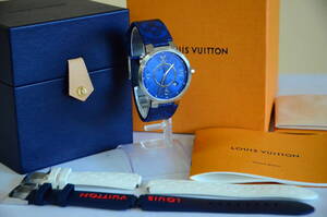 LOUIS VUITTON ルイヴィトン 腕時計 タンブール デイト モノグラム QA150 メンズ クオーツ 替えベルト 2本付 中古 箱付き 動作品