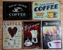 ブリキ看板 5枚☆ コーヒー　COFFEE　珈琲　エスプレッソ　コーヒー豆　喫茶店　壁飾り :アメリカン雑貨☆_画像1
