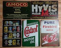 ブリキ看板 5枚☆ モーターオイル　MOTOR OIL　オイル缶　AMOCO　CASTROL　HYVIS　壁飾り :アメリカン雑貨☆_画像1