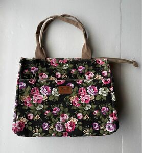 【新品未使用】薔薇バラ柄のキャンバストートバッグ