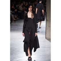 ヨウジヤマモト ファムYohji Yamamoto FEMME ボタンデザイン変形コットンロングテーラードジャケット 黒1_画像1