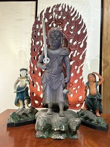 ◆不動明王ニ童子像◆密教◆木彫仏像◆高さ106センチ◆仏教美術◆玉眼◆古寺の御本尊◆