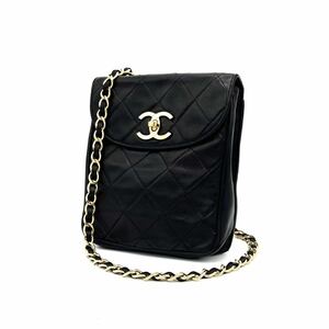 1円 良品 CHANEL シャネル マトラッセ デカ ココマーク ターンロック ラムスキン チェーン ショルダー バッグ D1243N