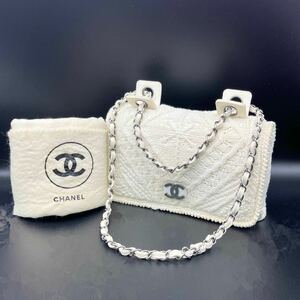 1円 美品 CHANEL シャネル ココマーク SV 金具 編み込み ニット チェーン ショルダー ハンド バッグ dD0244N