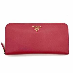 1円 良品 PRADA プラダ ロゴ ラウンド ファスナー サフィアーノ レザー 長財布 白タグ204 dK0207H