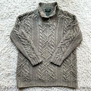 ローレンラルフローレン ★最上級ライン Lサイズ★ セーター ケーブル 肉厚 手編み EXCLUSIVE HAND KNIT ハンド ニット RALPHLAUREN グレー