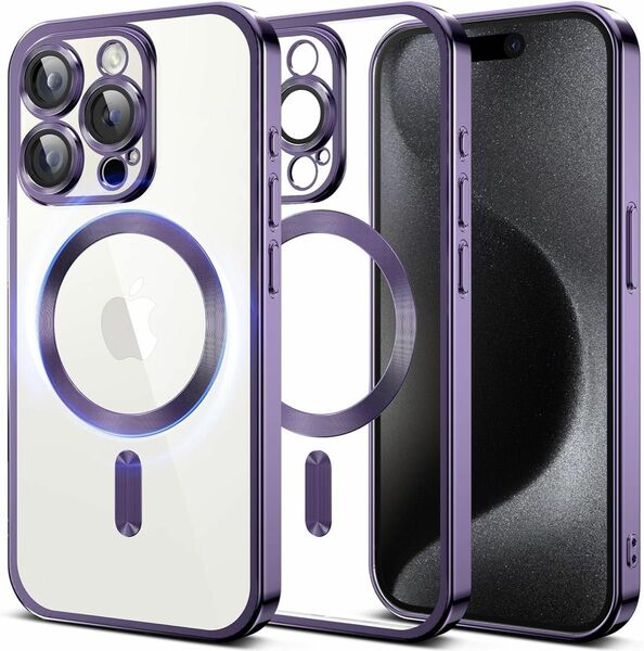 iPhone 15 Pro パープル ケース カバー 紫 MagSafe 耐衝撃 MIL規格 マグセーフ マグネット