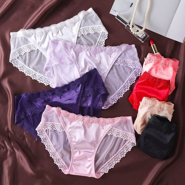 新品L4枚セットシルクレース青年抗菌コットン花柄通気性女性下着透明セクシーショーツインナー美尻伸縮性弾力パンティー綿パンツ送料無料