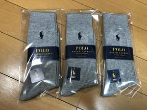 送料込 新品 POLO 靴下 ポロ ラルフローレン メンズ ソックス 紳士 3足セット 24-26cm グレー o5