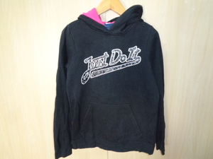 628◆Nike Just Do It フーディー プルオーバー◆ナイキ Lサイズ Girls Youth ブラック ポリ×レーヨン×コットン スウェットパーカー 6B