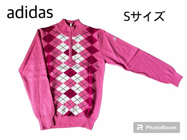 adidas ゴルフウェア ピンク アーガイル柄 薄手ニット Sサイズ