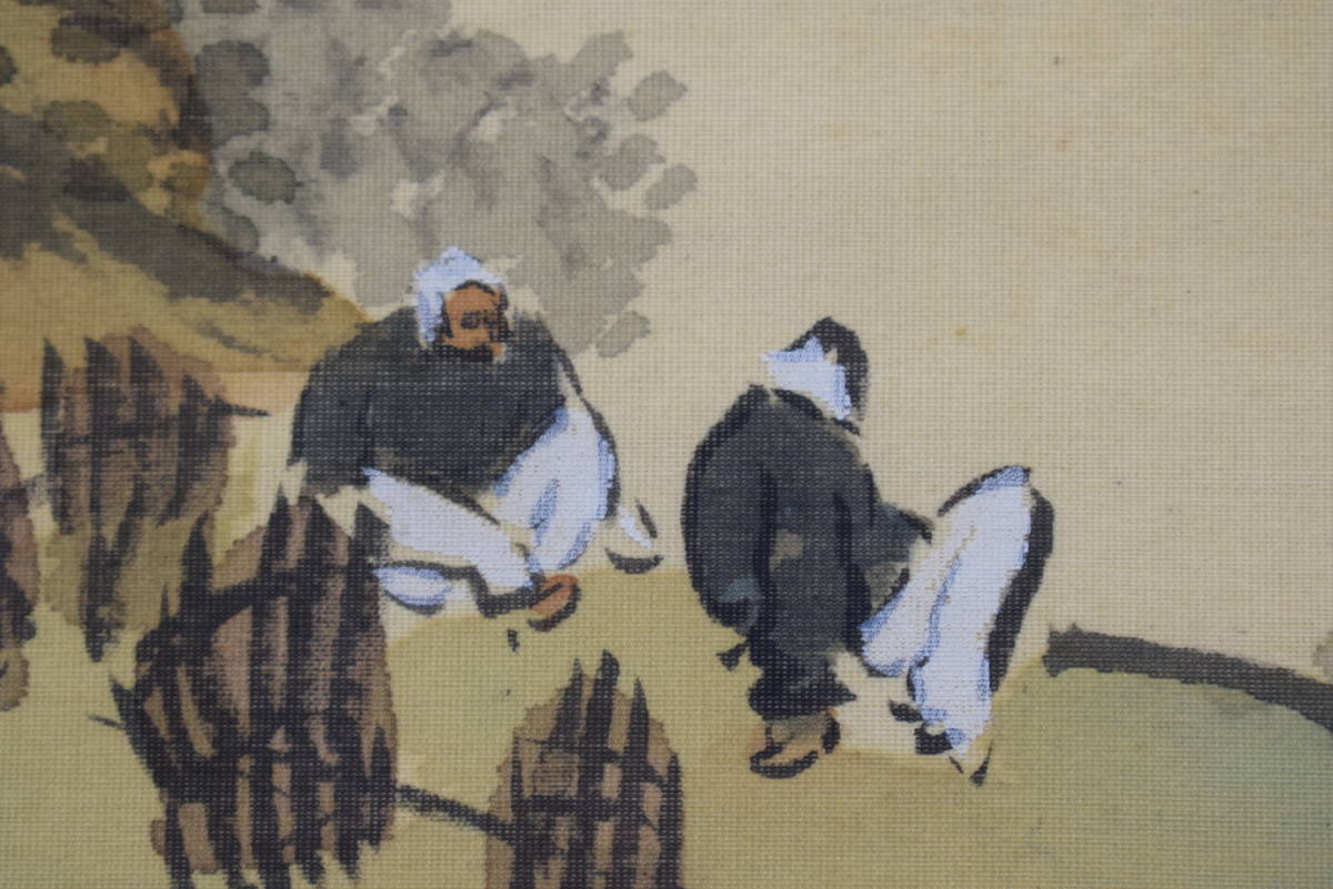 【送料無料（一部地域を除く）】 真作/大江月峰/秋山人物帰樵図/布袋屋掛軸HI-605 - 絵画 絵画