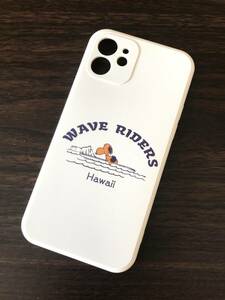 即決 ◆ iPhone 12 ケース ◆ 立体感ある HAWAII ハワイ日焼けスヌーピー WAVE RIDERS 【パールホワイト】