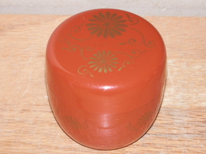 棗#71 菊花紋 朱塗 6.7x6.7cm 樹脂漆器 箱なし(検索 茶道具茶器漆塗り茶入れ小物入れ