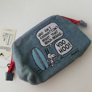 スヌーピー デニム サーフィン サーファー ポーチ コスメポーチ ペンポーチ 刺繍 ピーナッツ SNOOPY PEANUTS