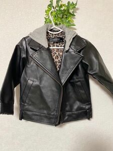 美品 95cm PETIT-F プチフォンヌ レザージャケット ライダース ブラック アニマル柄 黒 ライダースジャケット 