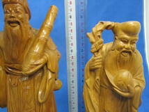 七福神 木彫り 3体セット 福禄寿 弁財天 寿老人 まとめて 彫刻 置物 オブジェ 縁起物 #1491_画像8