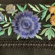ハンドメイド 巾着袋 インド刺繍リボン マチなし　黒　花　ブルー_画像5