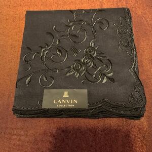 LANVIN ランバン ハンカチ ブラック黒 礼装 刺繍 未使用B