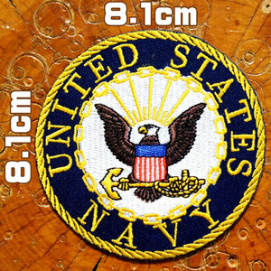 ミリタリーワッペン【UNITED STATES NAVY・アメリカ海軍】濃紺 白 黄色 アイロン接着 US NAVY USネイビー 軍物 パッチ 水兵 イーグル