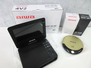 未使用【aiwa 2点セット XDP-50(B) XP-A20】ポータブルCDプレイヤー DVDプレーヤー 一部通電確認済み 7V型 アイワ株式会社 ３L7 ゴールド