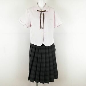 1円 ブラウス チェックスカート 上下3点セット 大きいサイズ トンボ 夏物 女子 学生服 長崎瓊浦高校 ピンク 制服 中古 ランクC EY1981